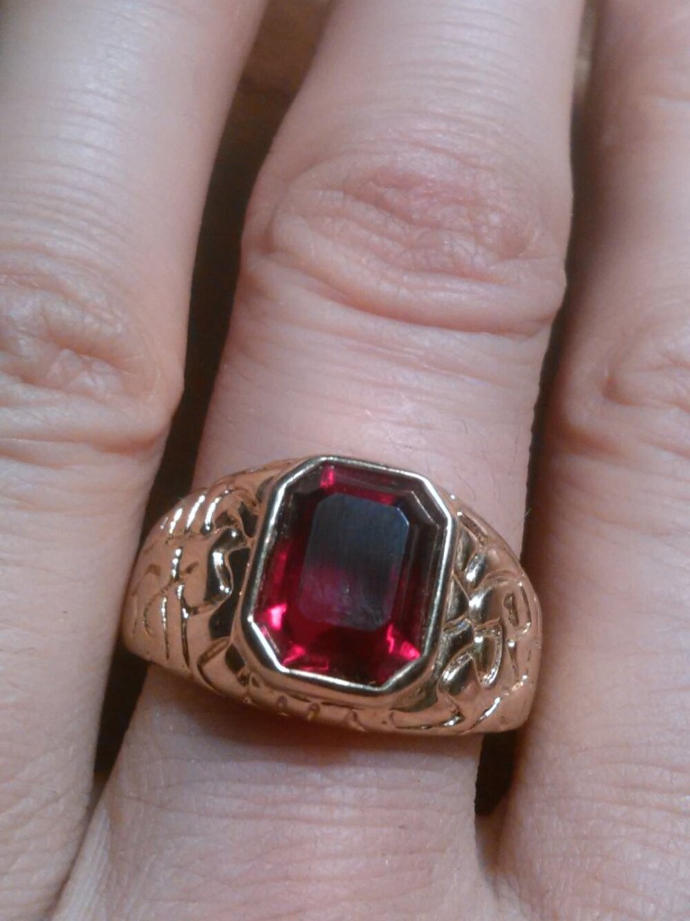 Simulated Ruby Gold Plated Ring (Size 10)